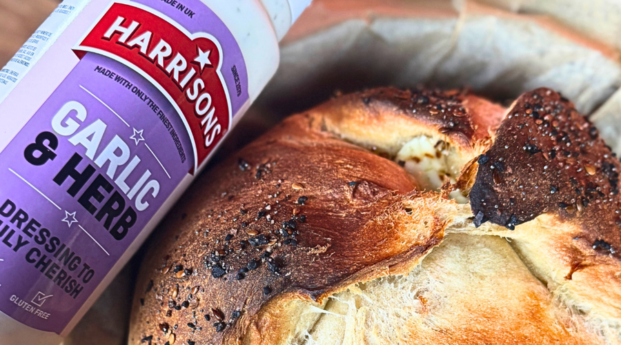 Baked Burrata with Harrisons Garlic and Herb Sauce